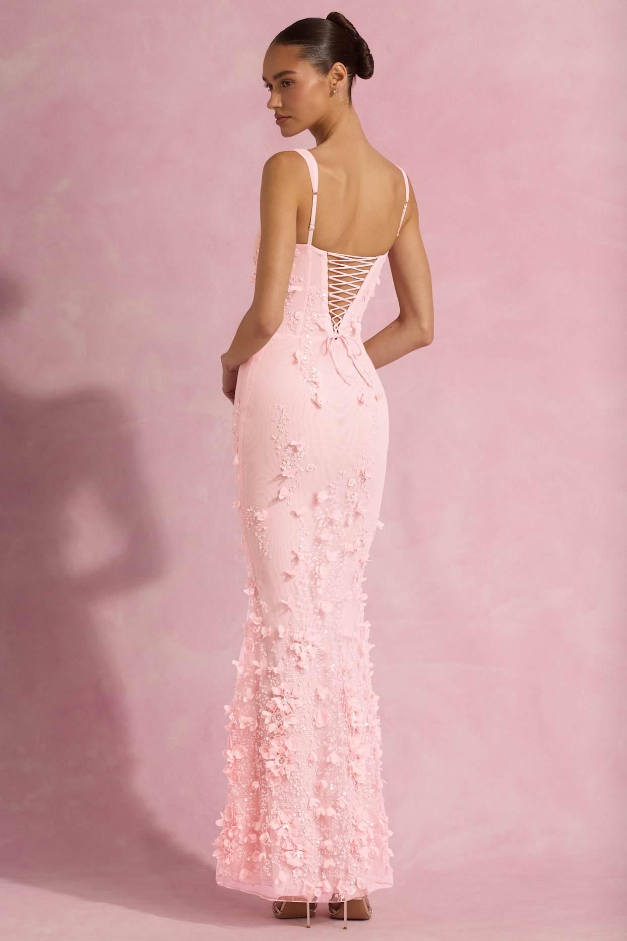Embellished Fishtail Corset Gown in Pink Product Image