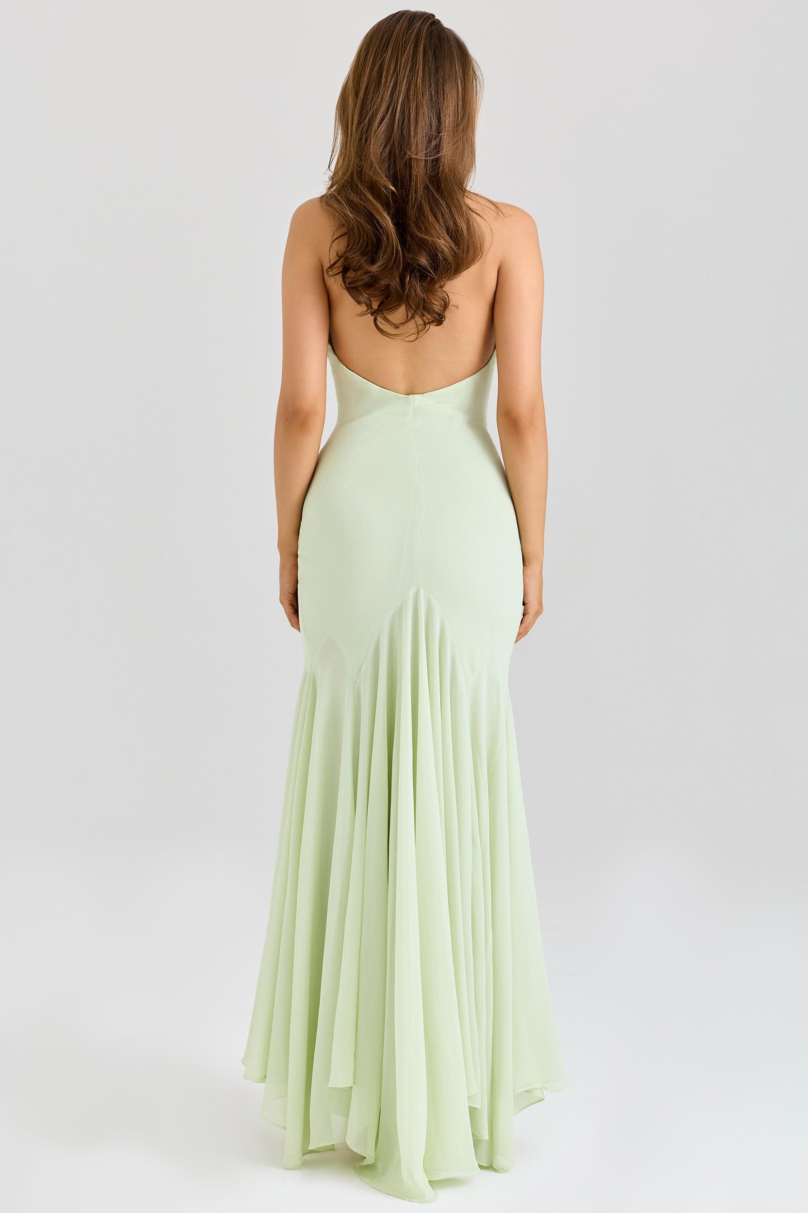 Tamara  pistachio georgette draped midi dress Product Image