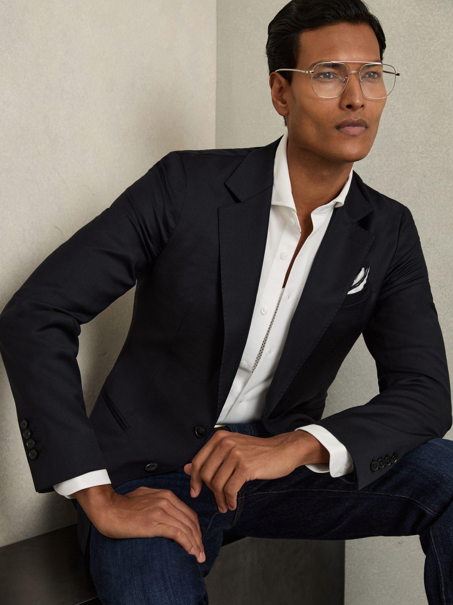 Single Breasted Wool Suit Jacket Slim-Fit in Navy Product Image