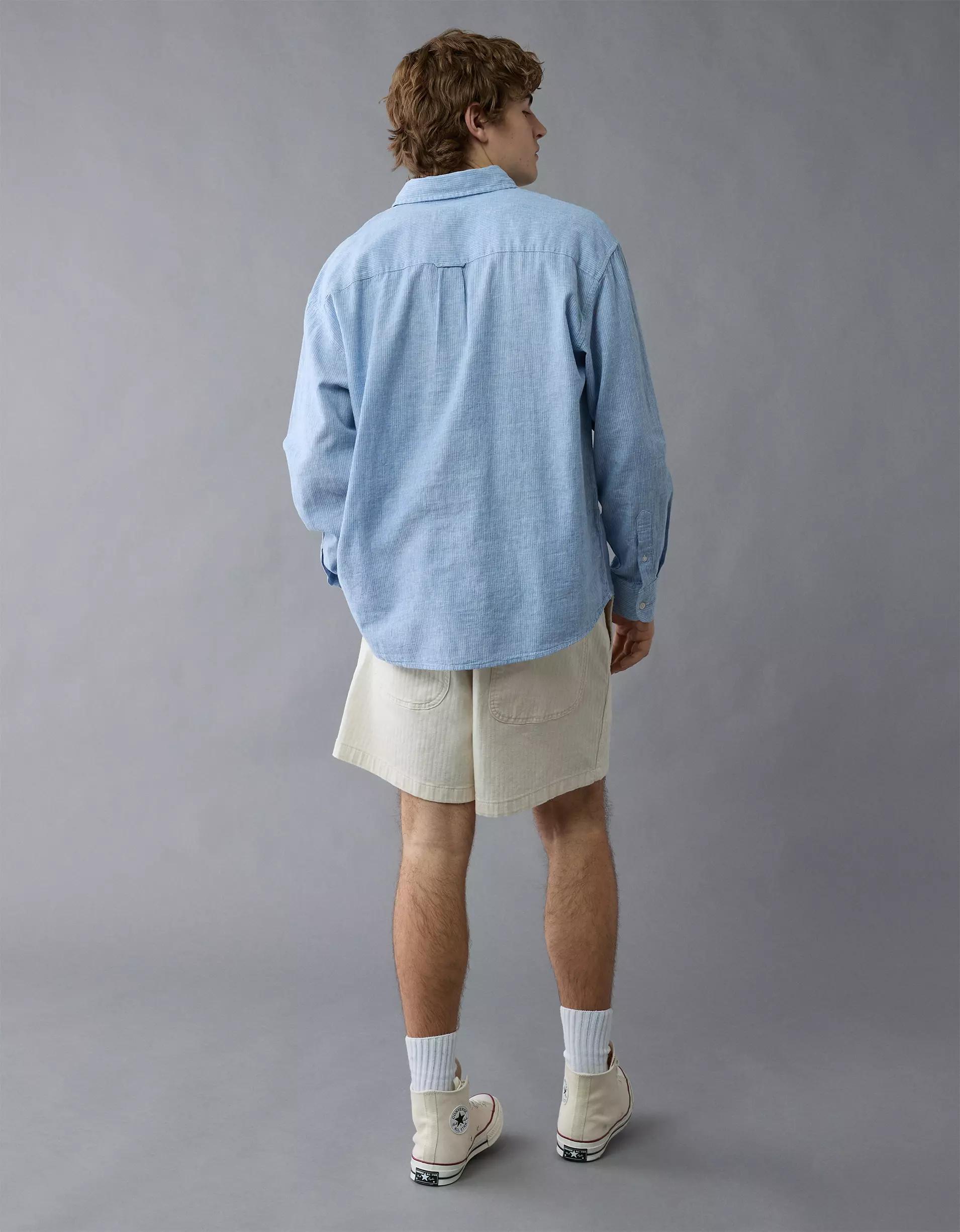 AE Everyday Relaxed Linen-Blend Button-Up Shirt Product Image