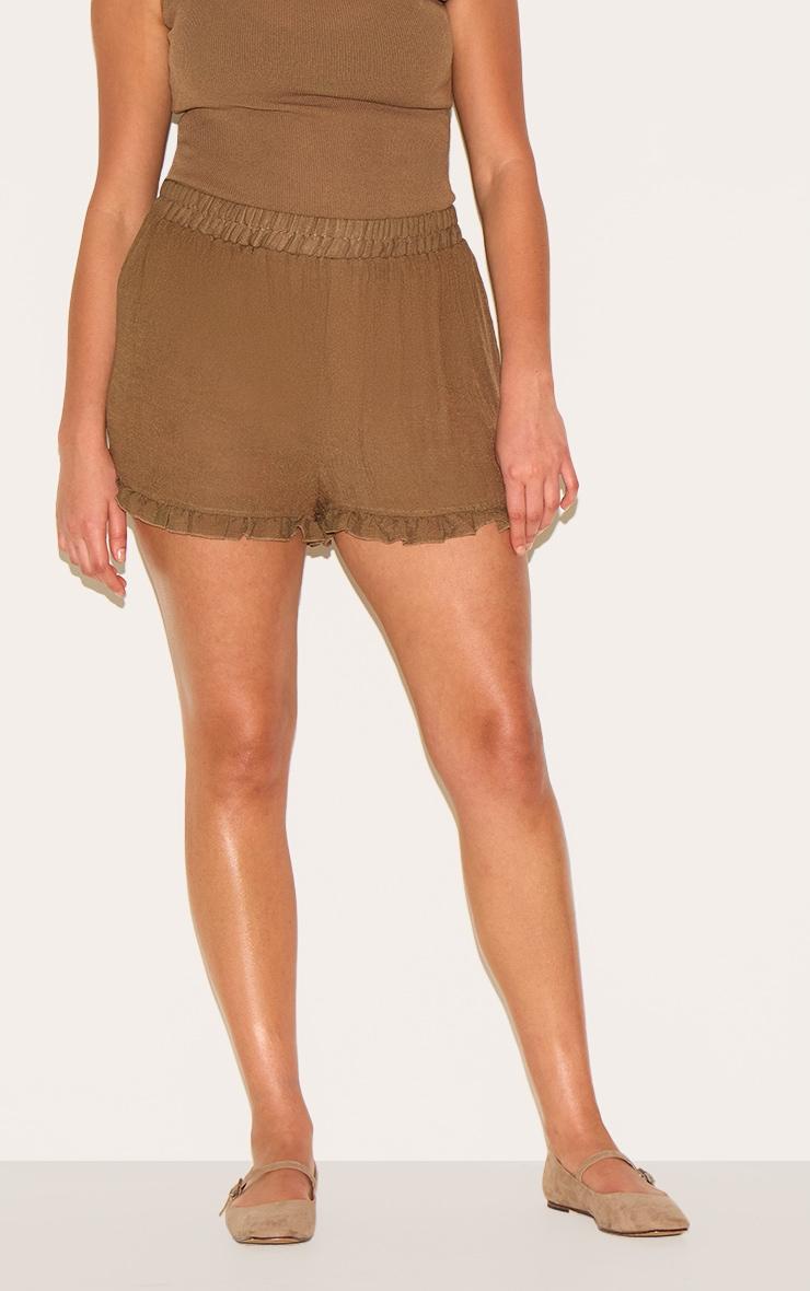Plus Chocolate Frill Edge Textured Shorts Product Image