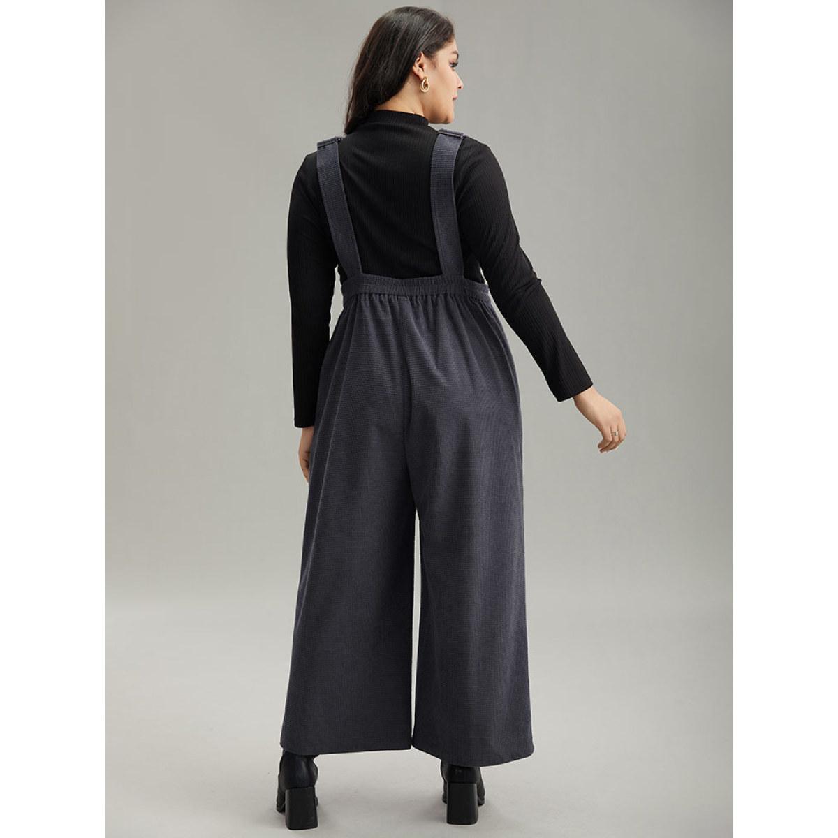 Plus Size Gray Corduroy Adjustable Straps Gathered Pocket Jumpsuit Women Office Sleeveless Spaghetti Strap Work Loose Jumpsuits BloomChic 26/4X Product Image