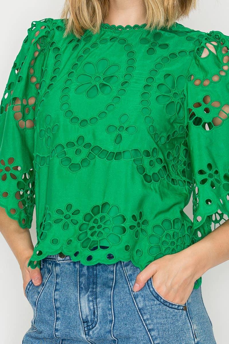 Green Daisy Eyelet Top Product Image