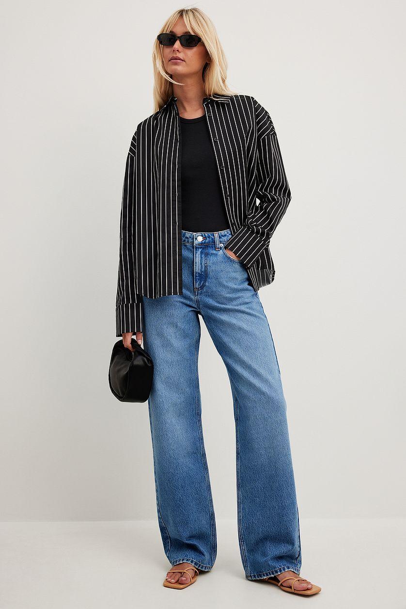 Straight Mid Waist Jeans Black Product Image