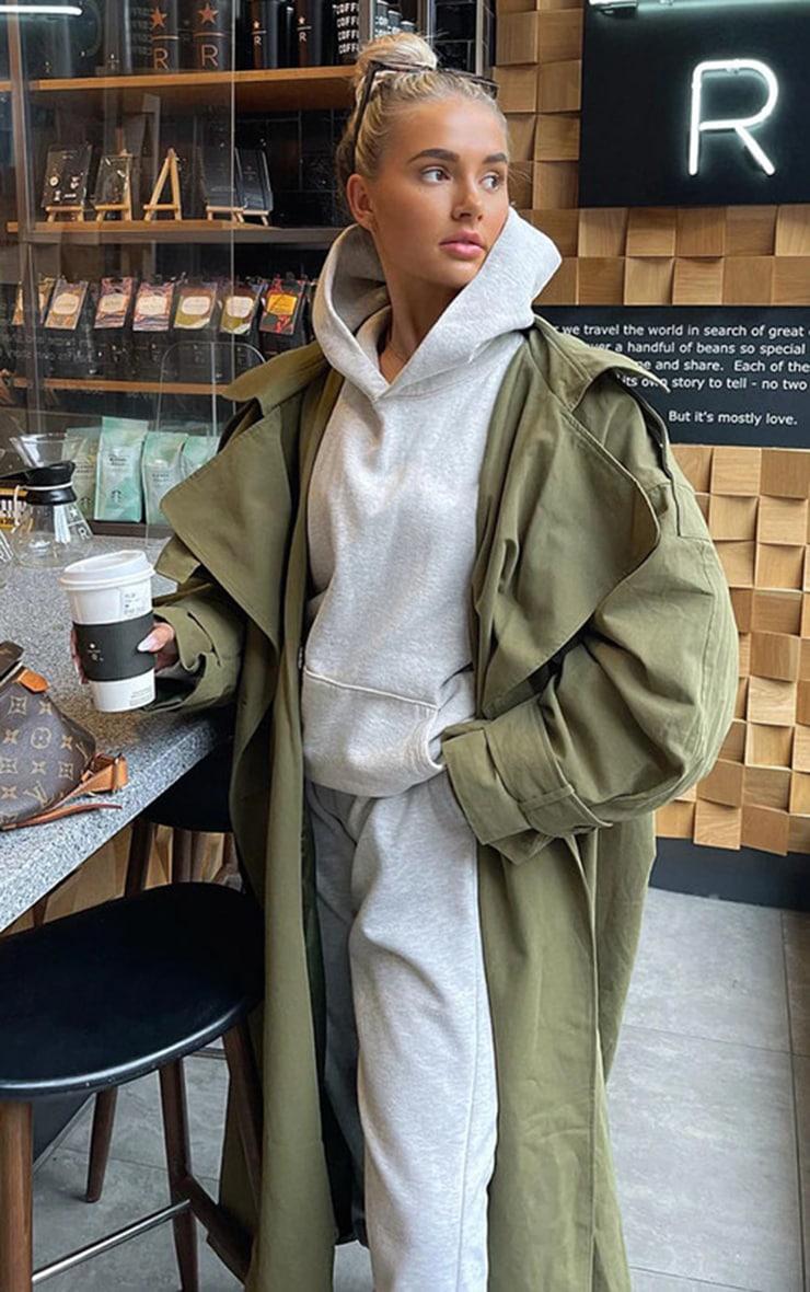 Khaki Hooded Oversized Woven Trench Coat Product Image