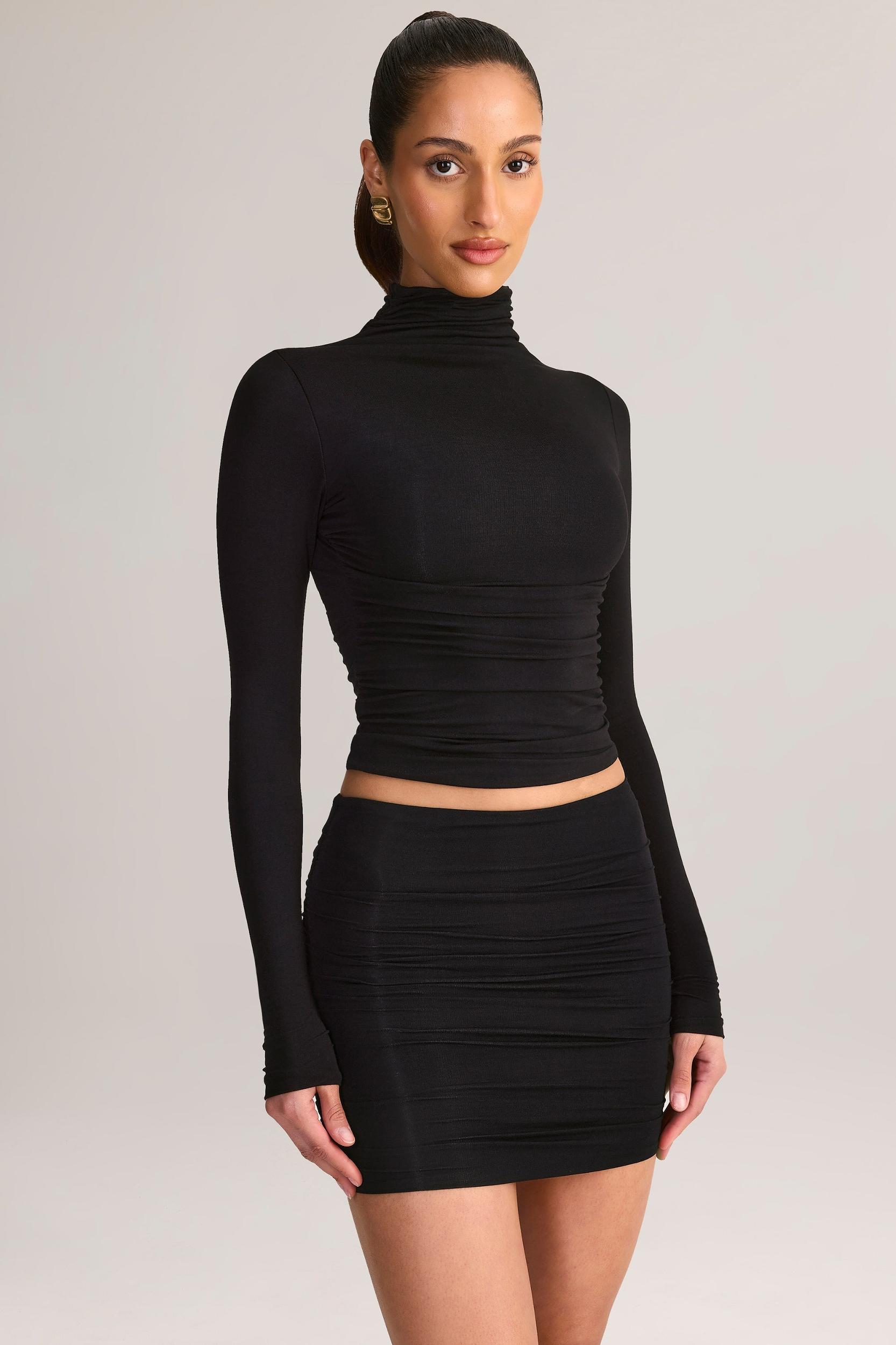 Modal Ruched Long-Sleeve Top in Black Product Image