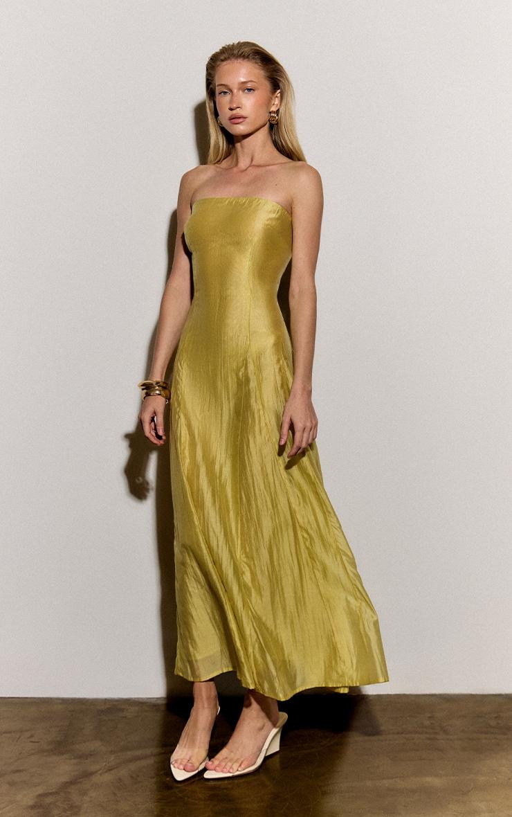  Pale Chartreuse Organza Bandeau Godet Midaxi Dress Product Image