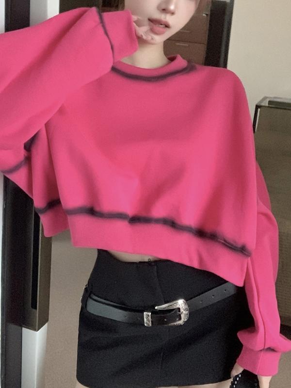 Ombre Line Print Splice Short Sweatshirt Product Image