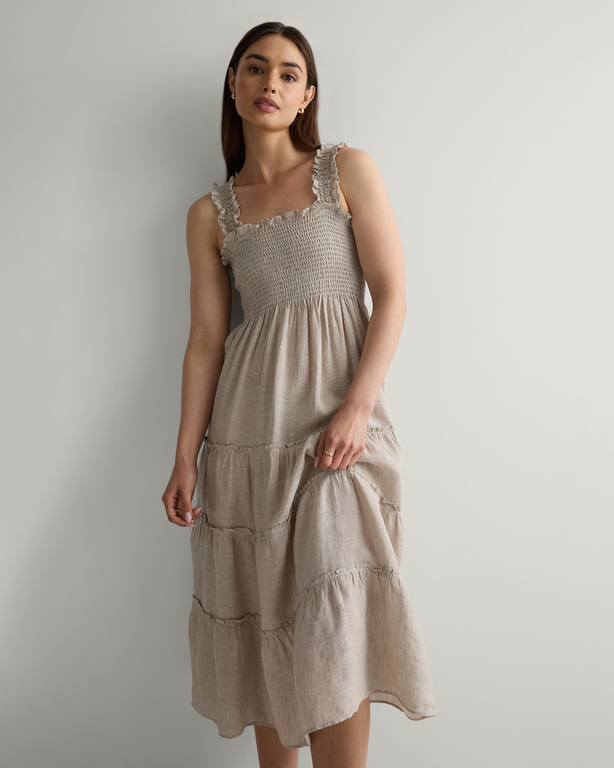 Quince | Women's 100% European Linen Smocked Midi Dress Product Image