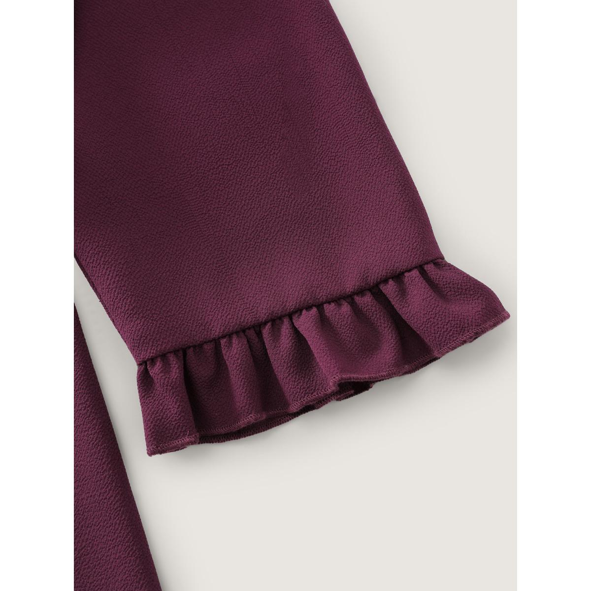 Plus Size Burgundy Back-Tie Sweetheart Neckline Ruffled Blouse Women Timeless Half Sleeve Heart neckline Elegant Blouses BloomChic 28/5X Product Image