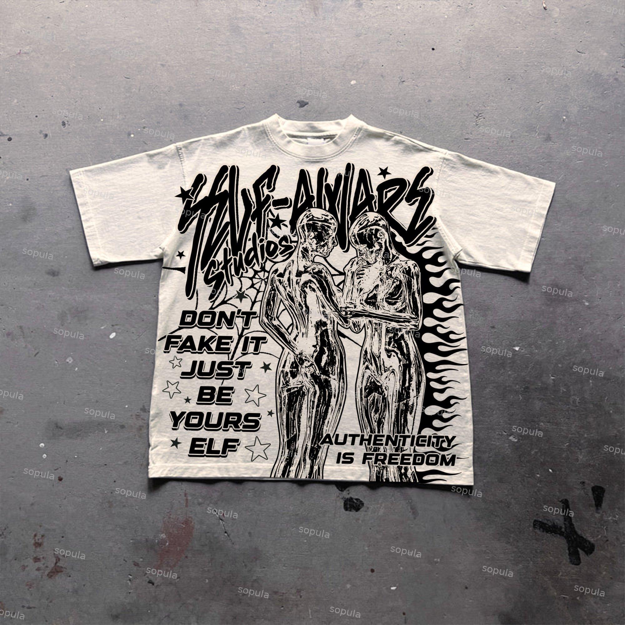 Sopula Self-Awareness Brave To Be Yourself Old Graphics Cotton T-Shirt Product Image