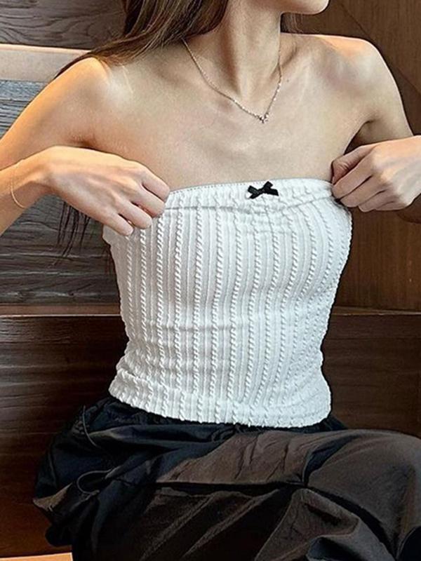Solid Textured Bow Bandeau Top Product Image