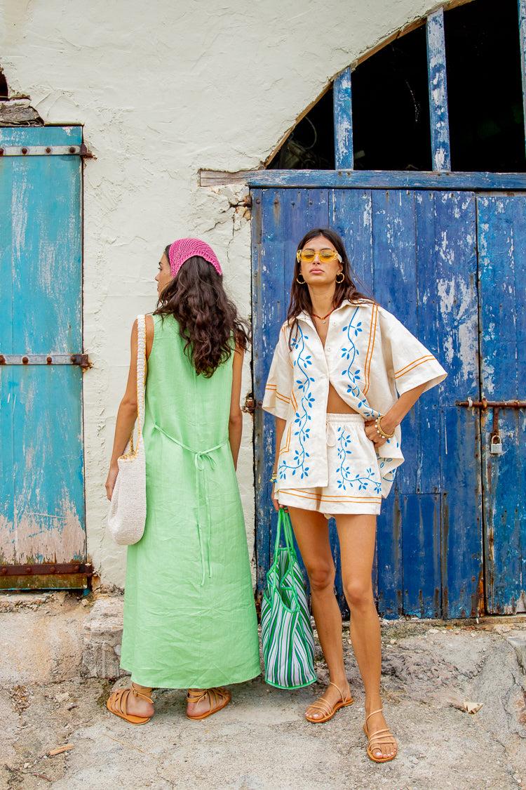 Sunsets In Capri Linen Shorts Natural Product Image