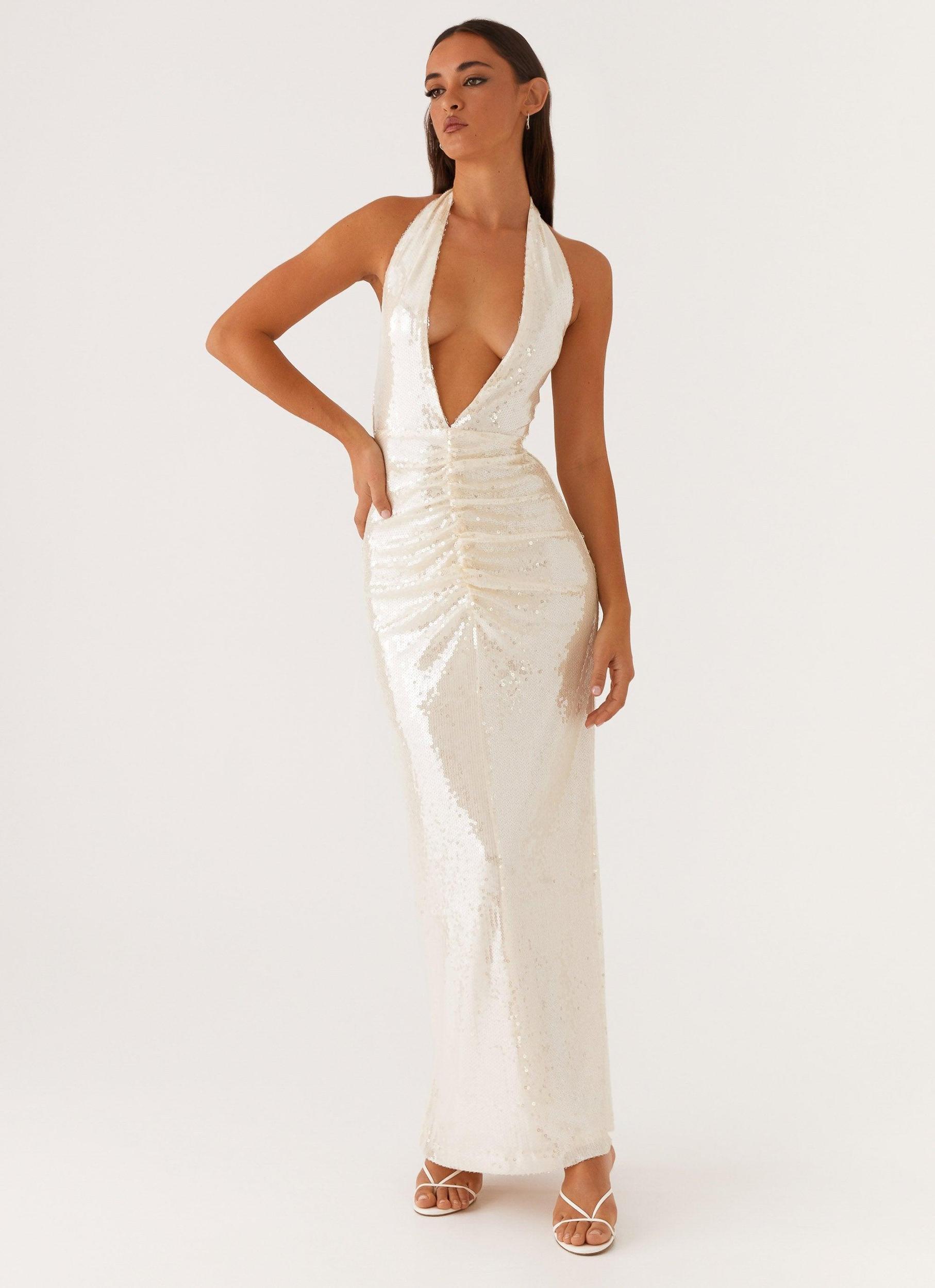 Whisked Away Halterneck Maxi Dress - White Product Image
