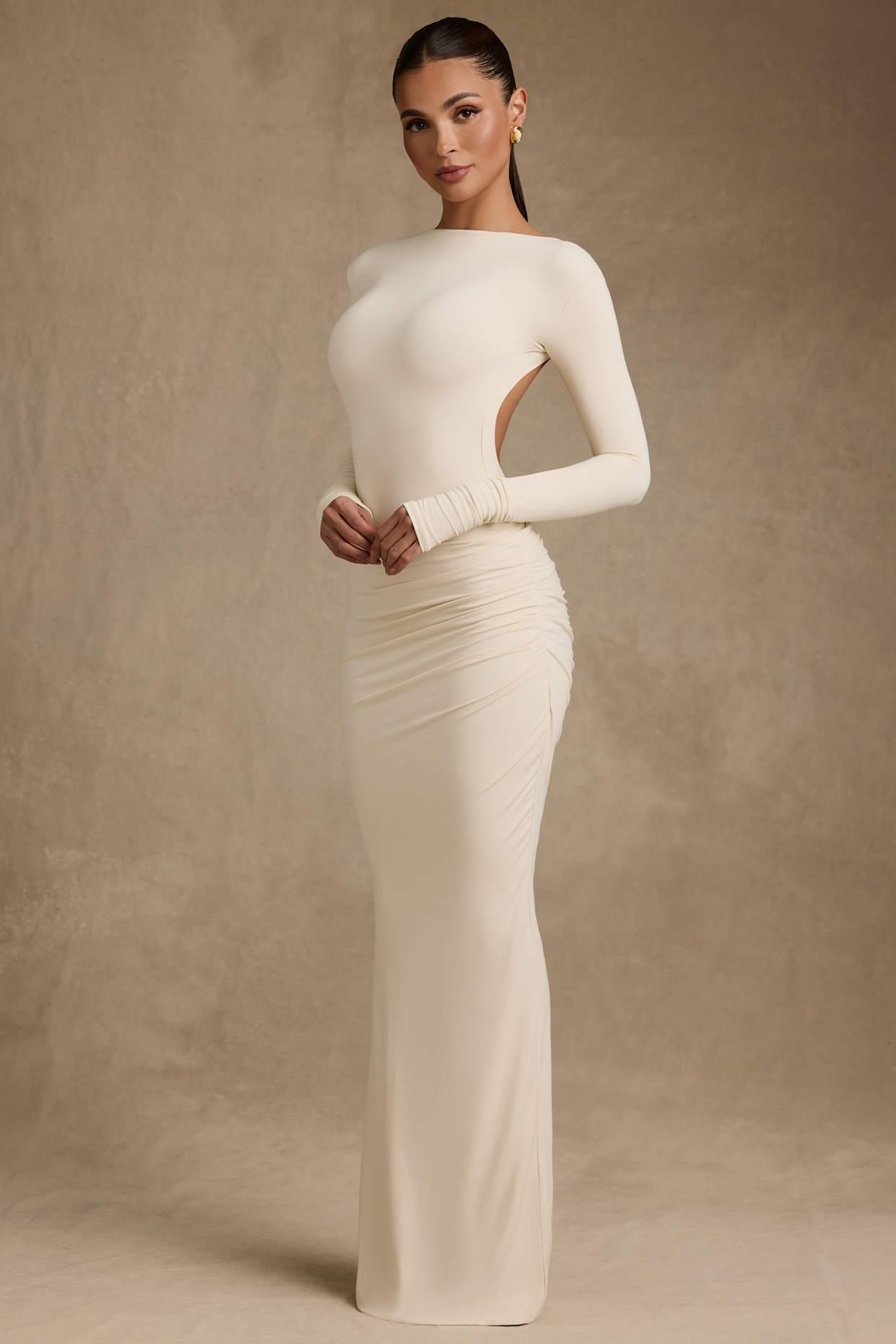 Modal Ruched Backless Maxi Dress in Ivory Product Image