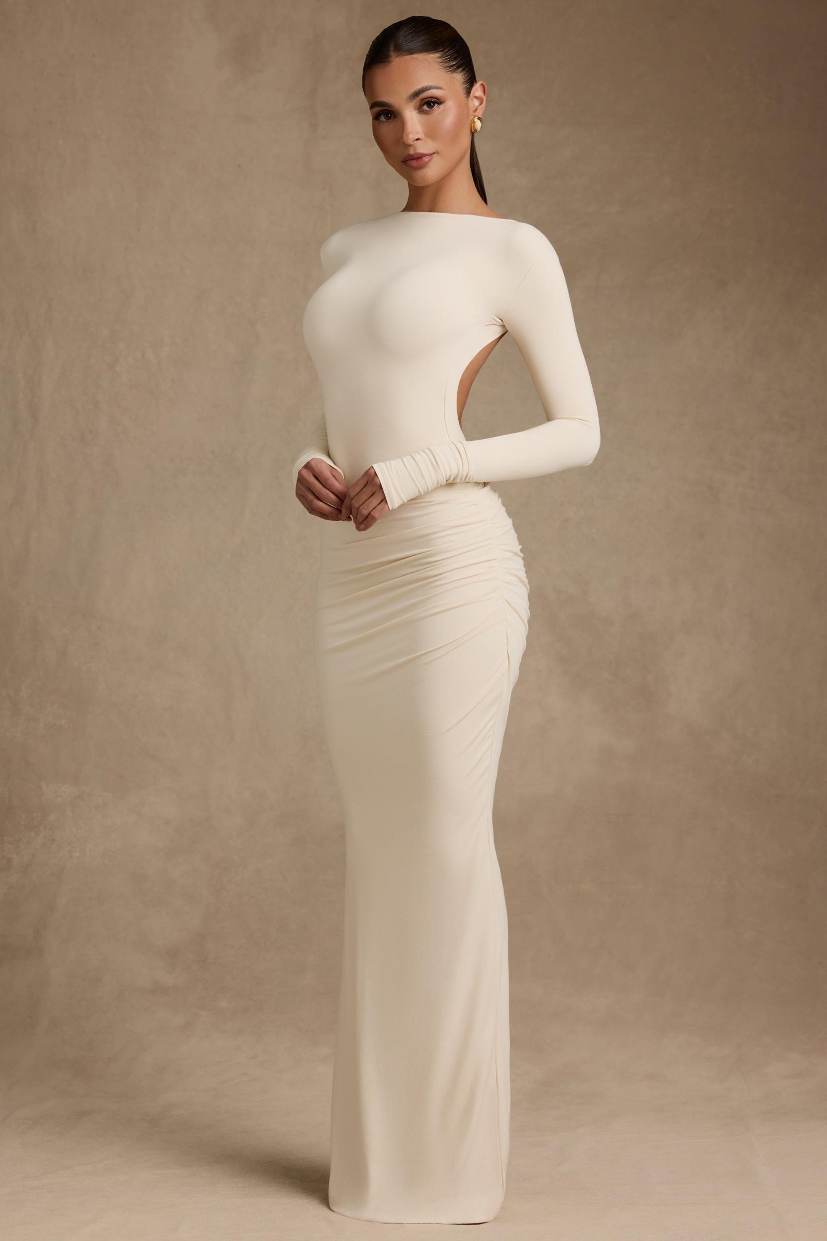 Modal Ruched Backless Maxi Dress in Ivory Product Image