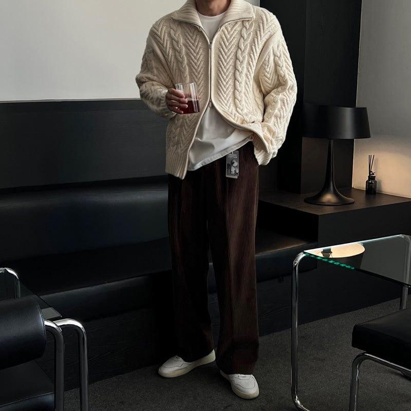 RT No. 7049 KNITTED TWIST TURTLENECK ZIP-UP SWEATER Product Image