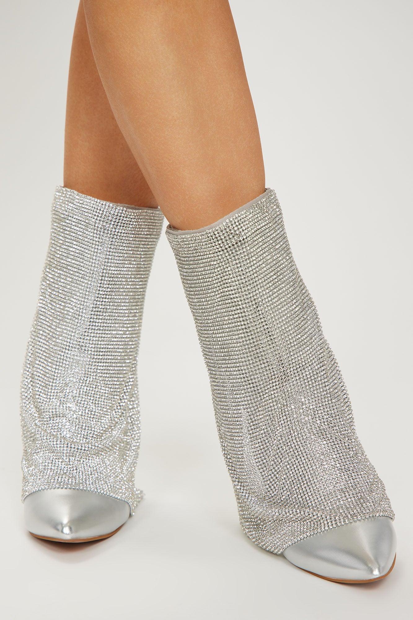 Loud And Clear Rhinestone Boots - Silver Product Image