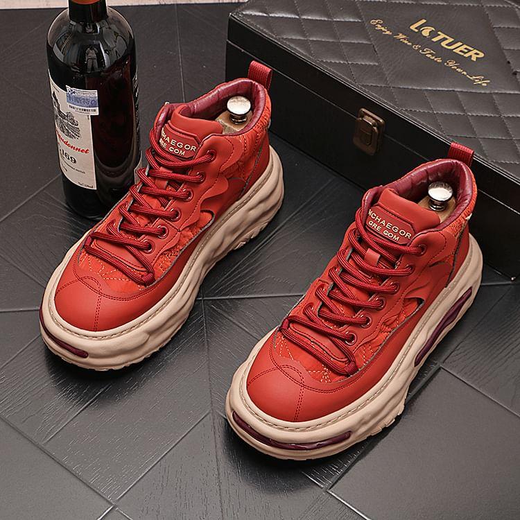 Lettering Applique Lace-Up Platform Sneakers Product Image