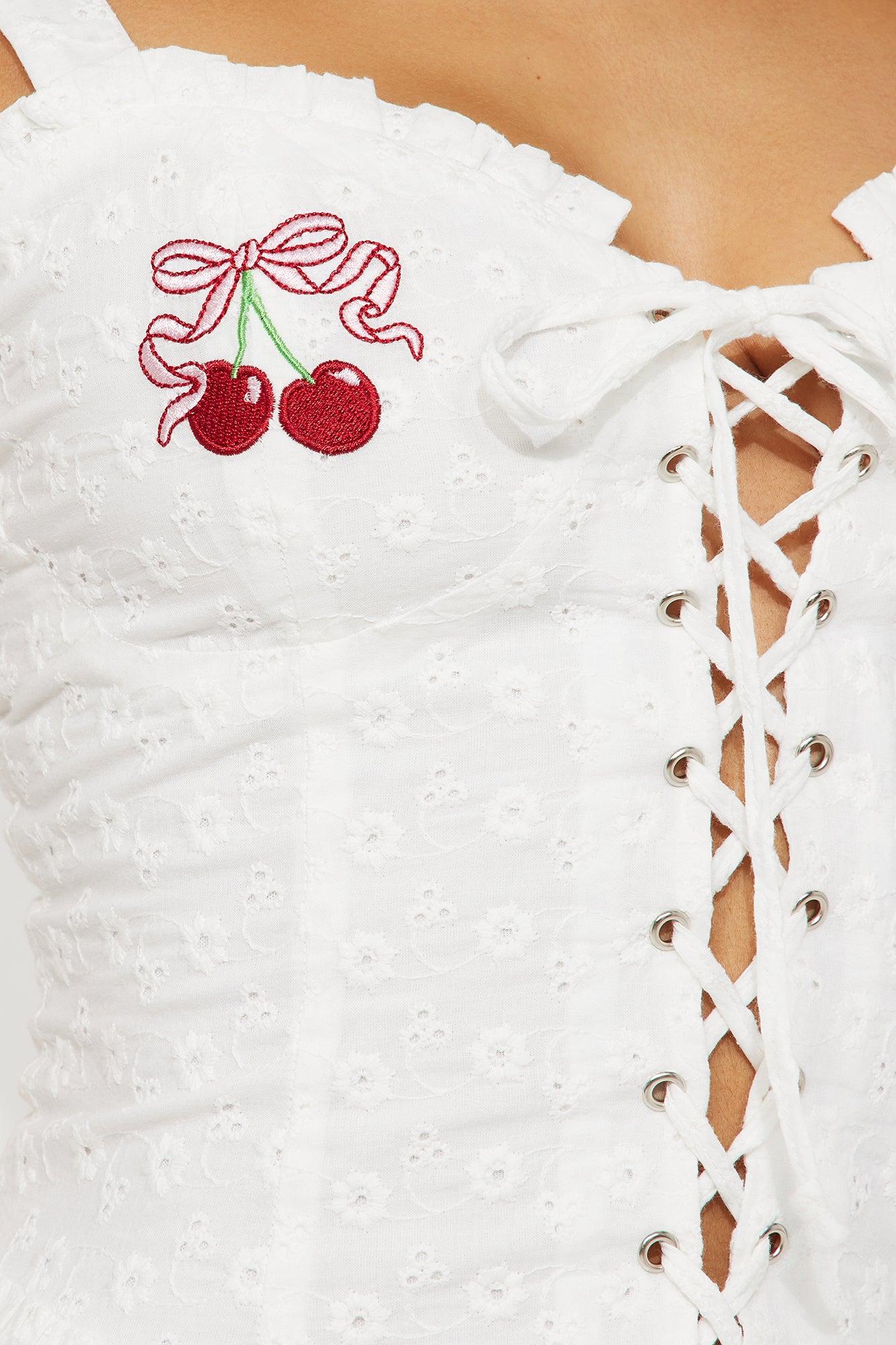 Cherry On Top Eyelet Mini Dress - White Product Image