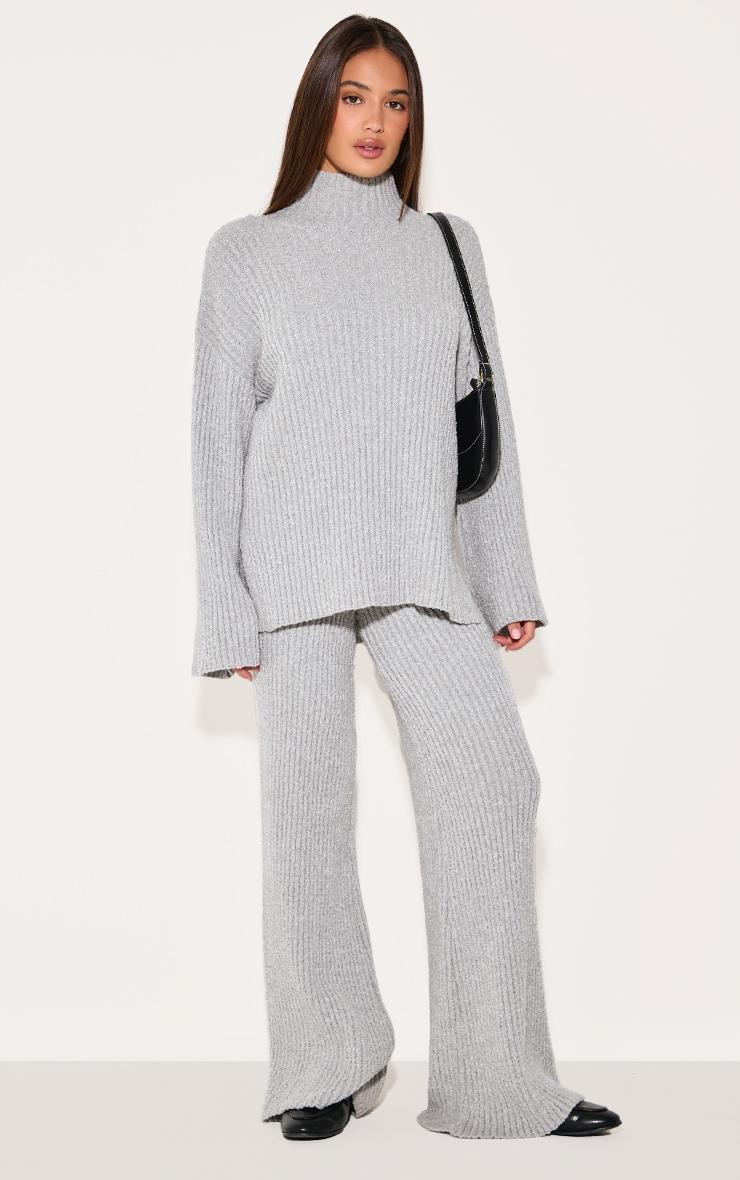 Ash Grey Rib Boucle Knit Oversized Sweater Product Image