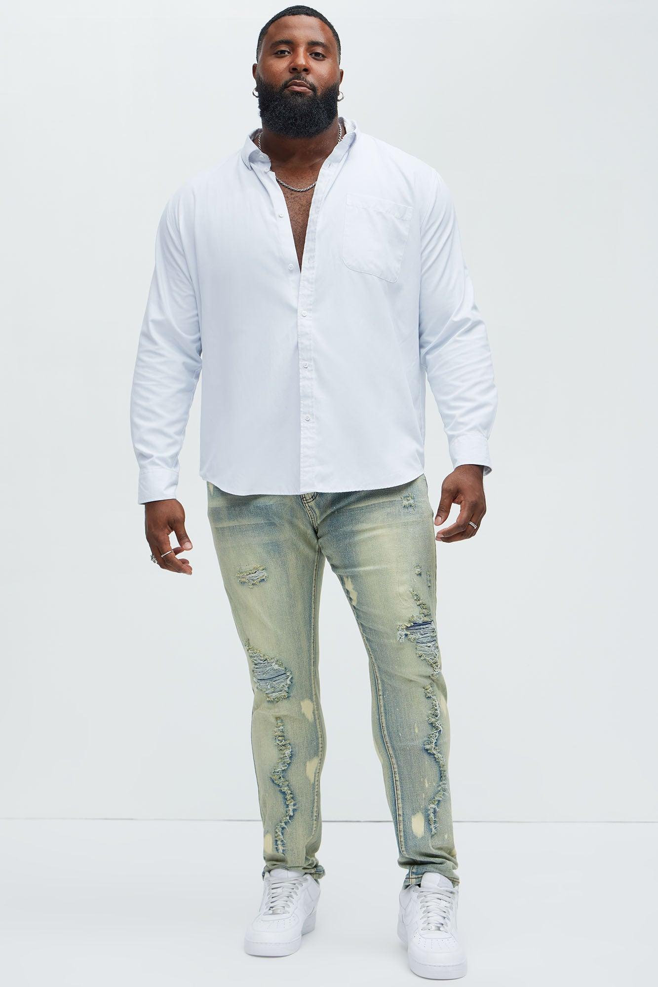 Bleach It With Fray Ripped Stacked Skinny Jeans - Vintage Blue Wash Product Image