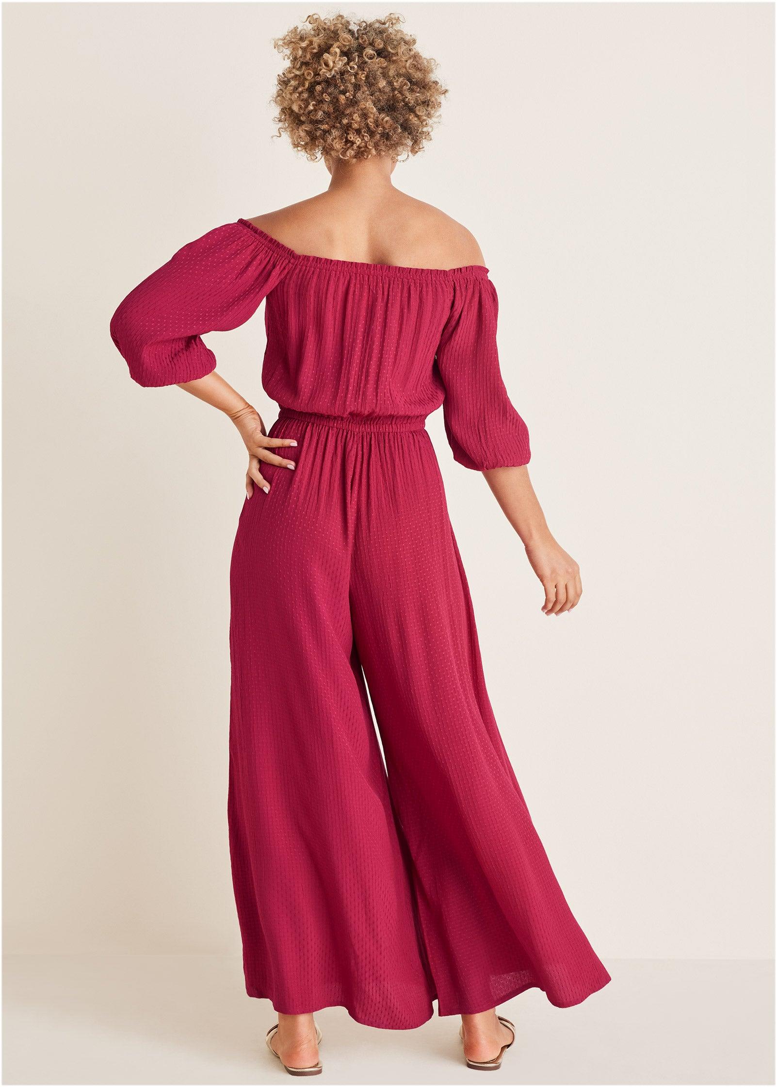 Off-The-Shoulder Jumpsuit - Red Product Image