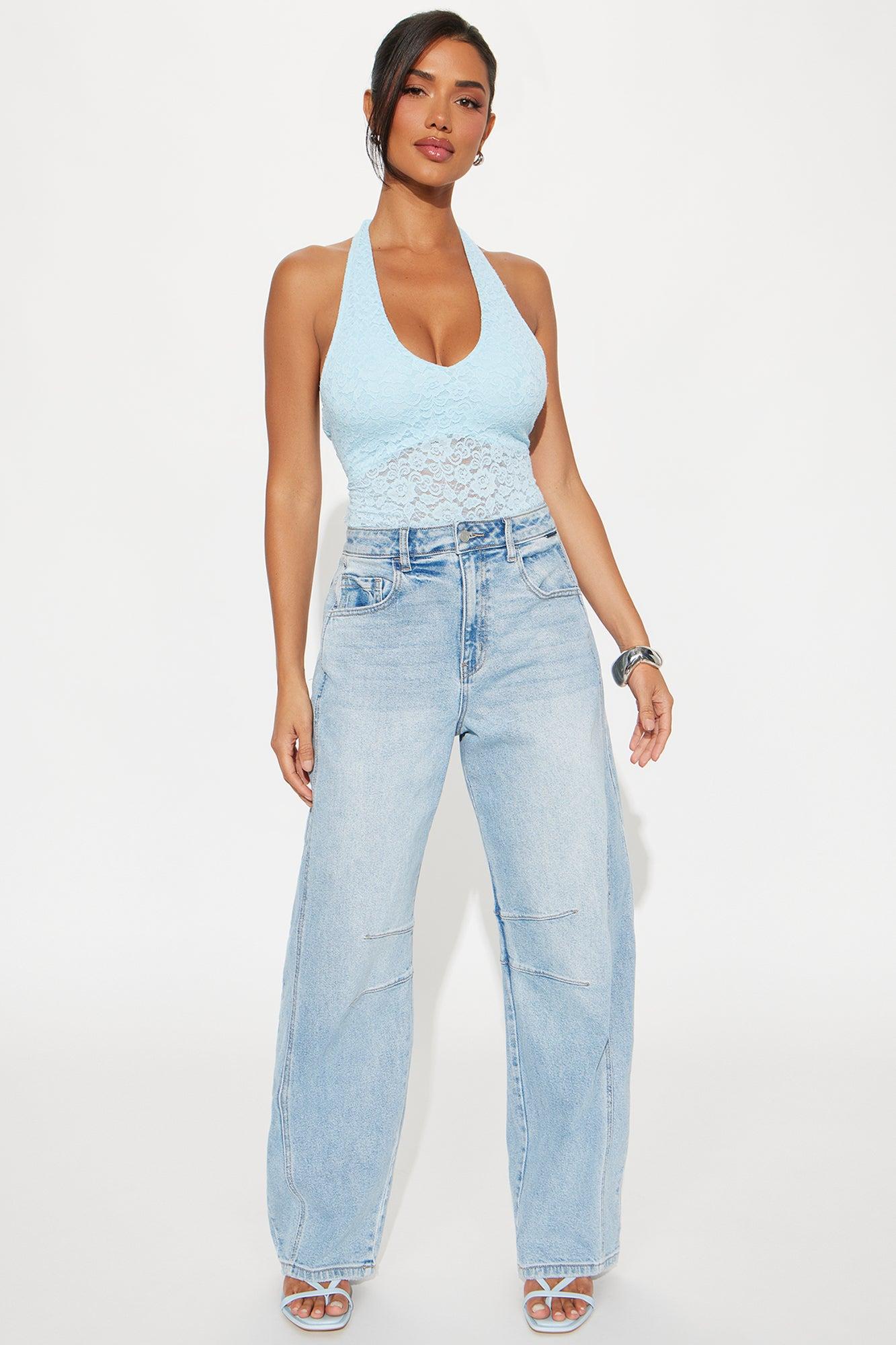 Palmer Lace Halter Top - Light Blue Product Image