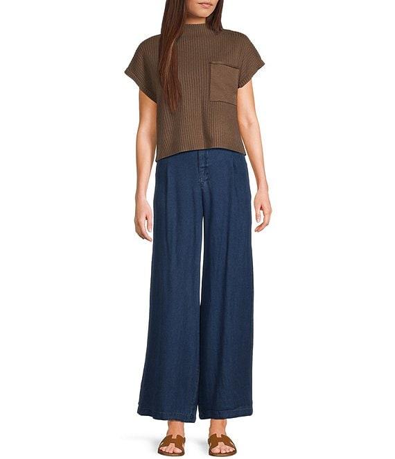 Blu Pepper Denim High Rise Button Front Straight Wide Leg Pants Product Image