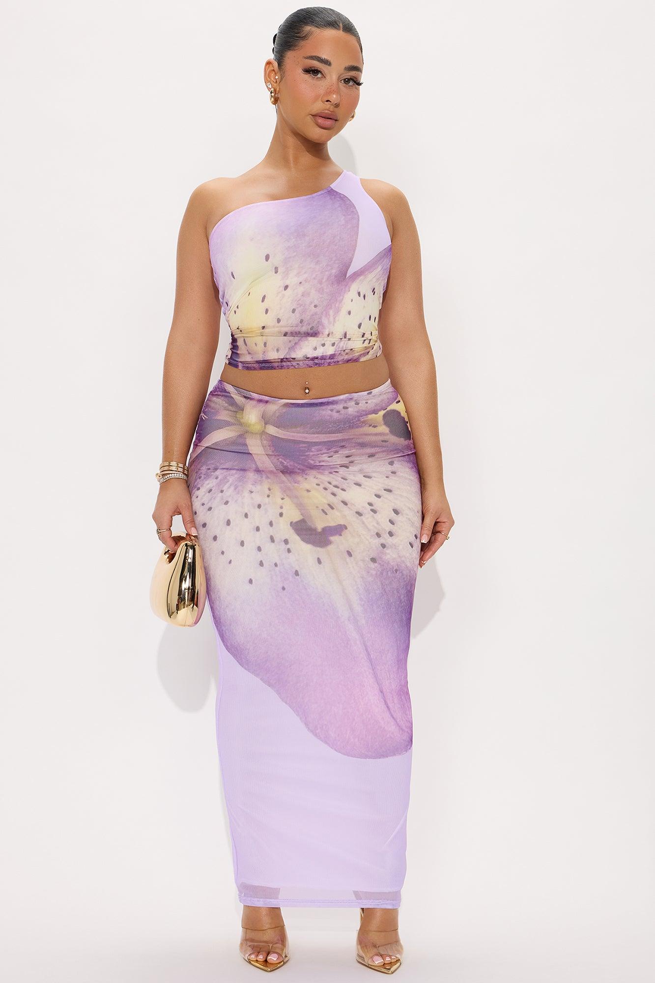 Palm Springs Mesh Maxi Skirt Set - Purple/combo Product Image