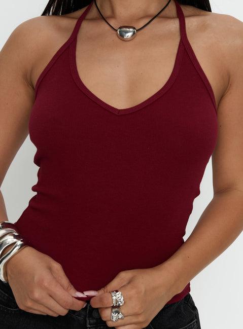 Sentiment V Neck Cami Top Burgundy Product Image