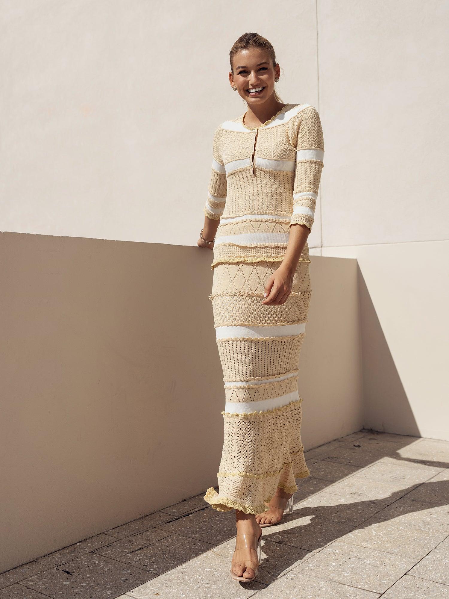 Ellie Makir Nude Knitted Dress Product Image
