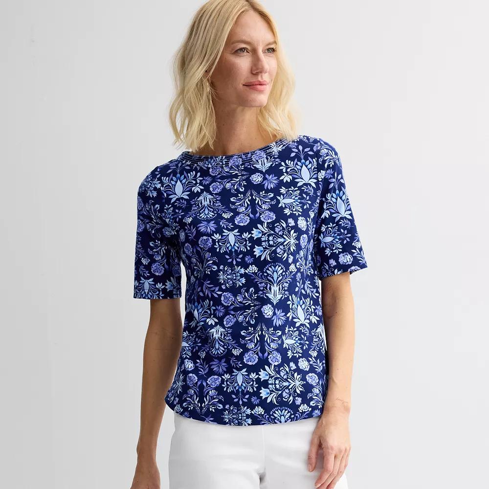 Women's Croft & Barrow® Stitched Bateau Top, Size: XS, Blue Spring Tile Product Image