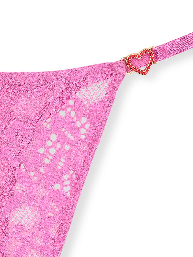 Lace Rhinestone Heart Hardware Thong Panty Product Image