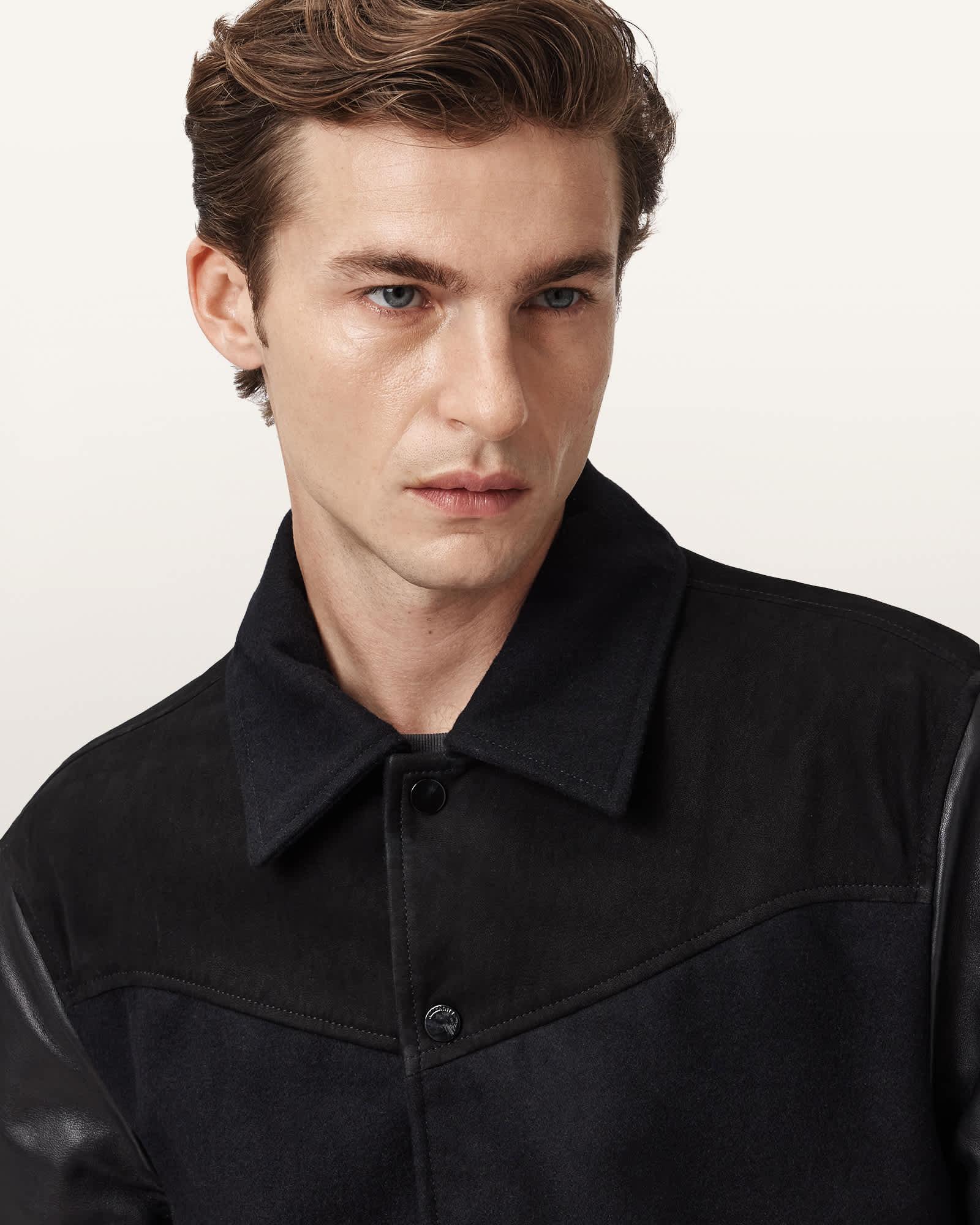 Endleton Leather Bomber Jacket Black | ALLSAINTS US Product Image