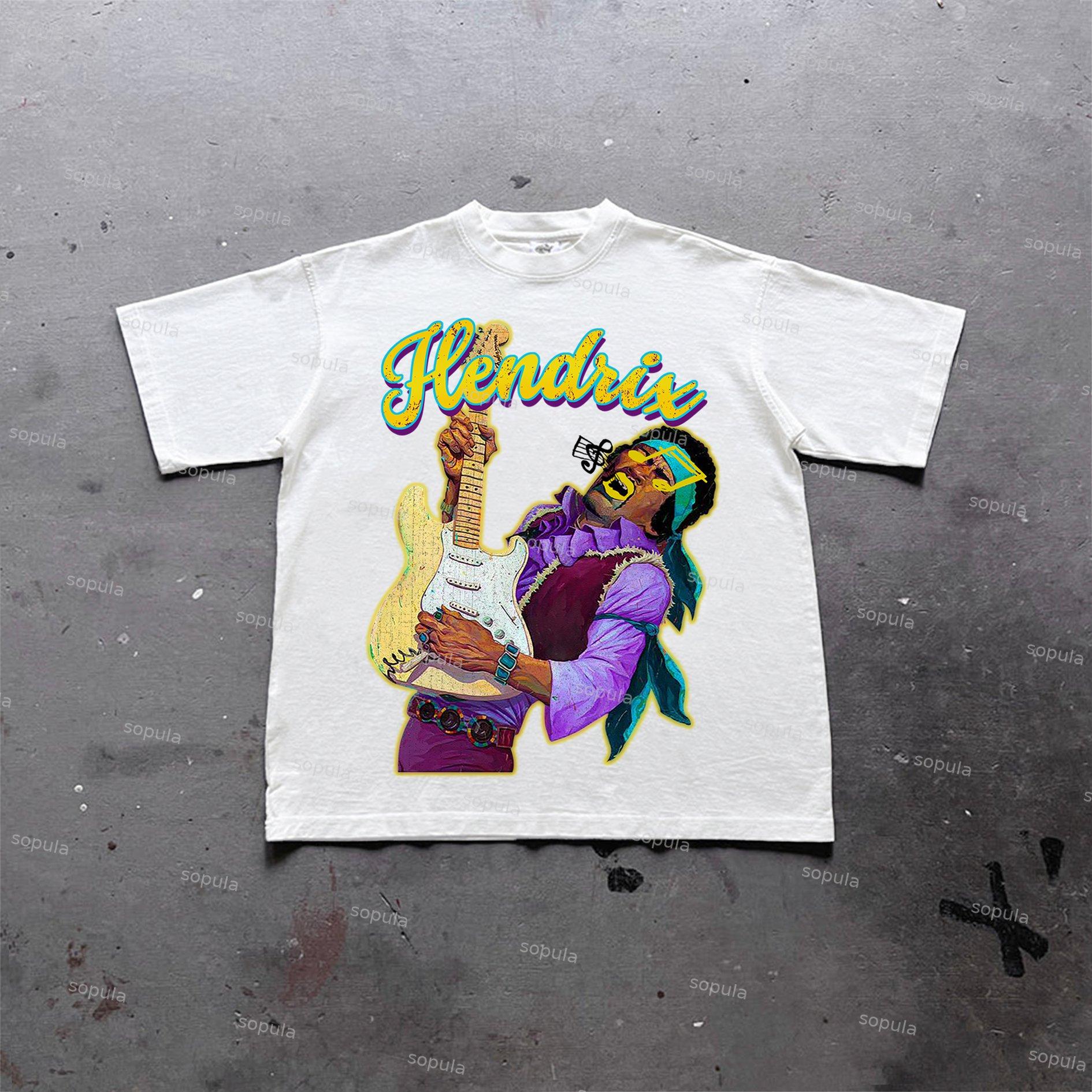 Sopula Hendrix Fashion Guitarist Graphic Print Cotton T-Shirt Product Image