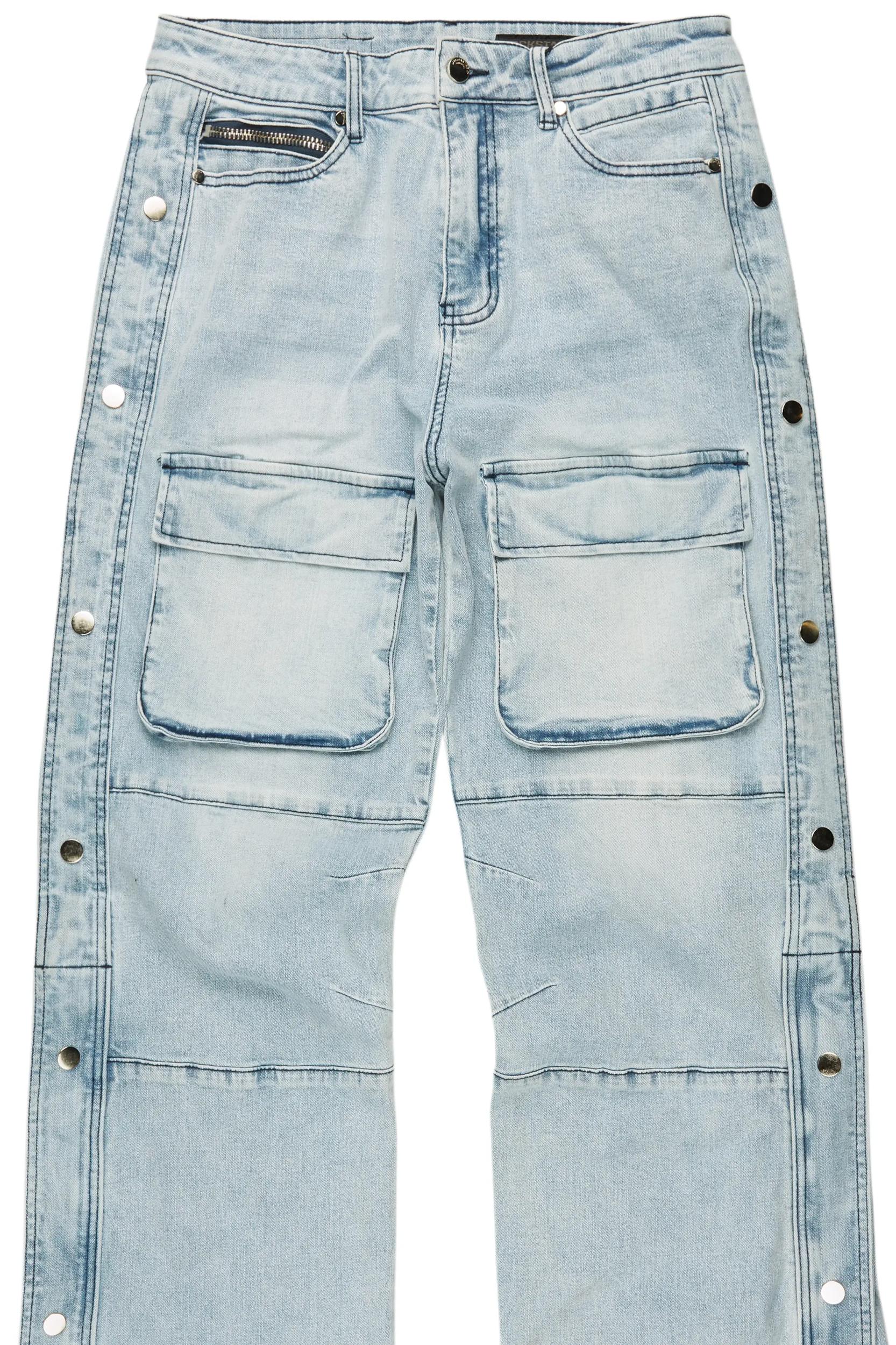 Yuri Blue Stacked Cargo Flare Jean Male Product Image