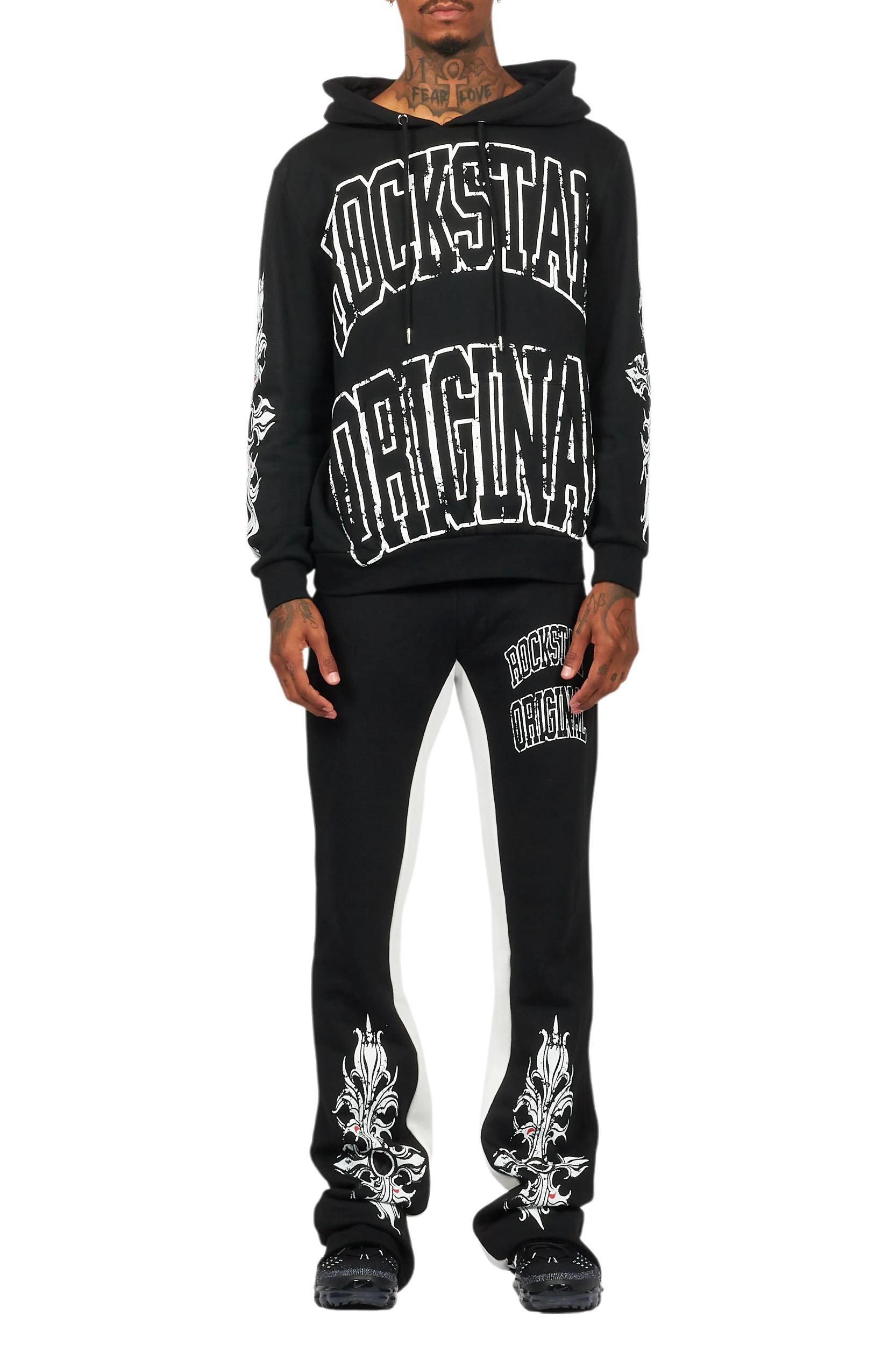 Akio Black Hoodie/Baggy Track Pant Set Male Product Image