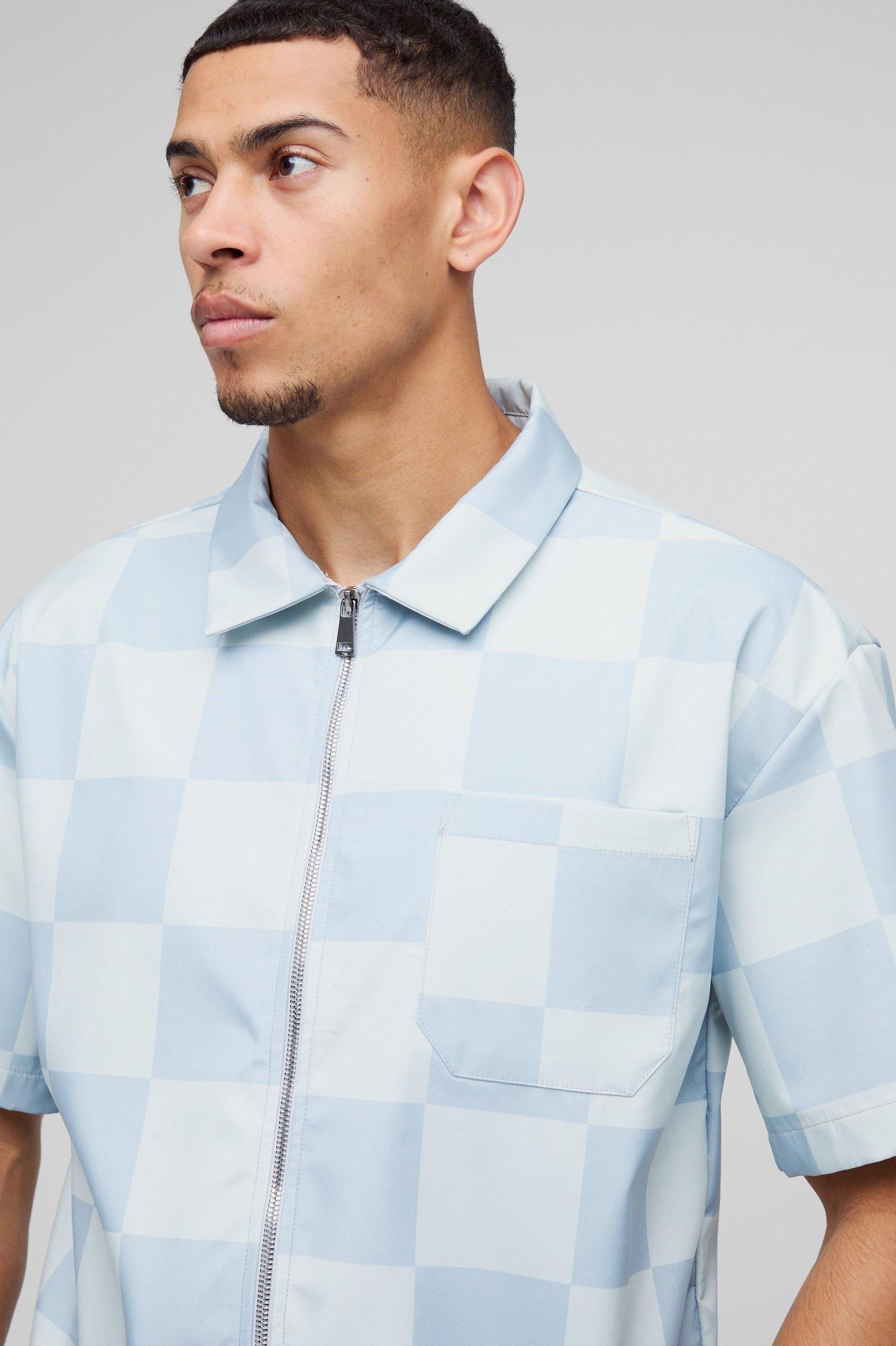 Oversized Boxy Checkerboard Collared Shirt | boohooMAN USA Product Image