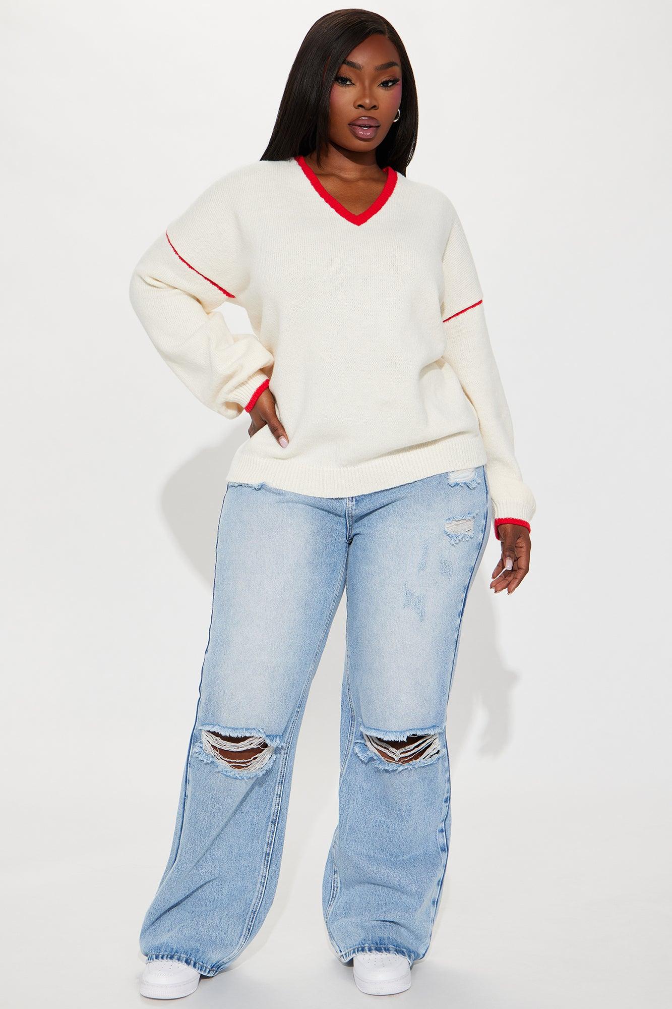 Sporty Oversized Sweater - Cream/combo Product Image