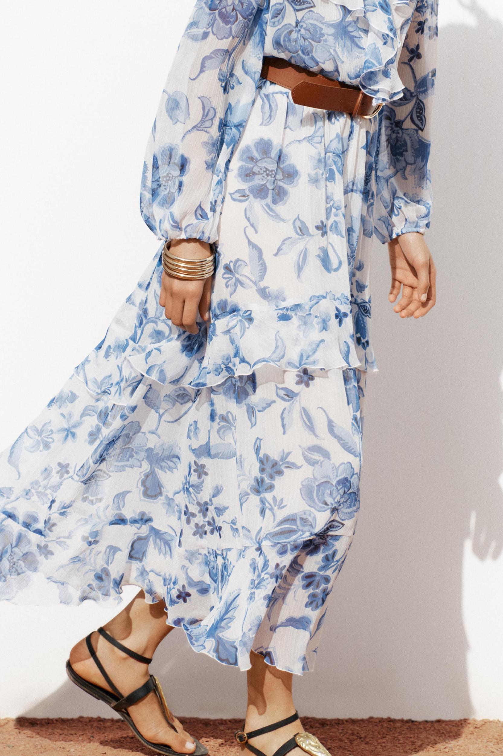 BELTED PRINTED MIDI DRESS Product Image
