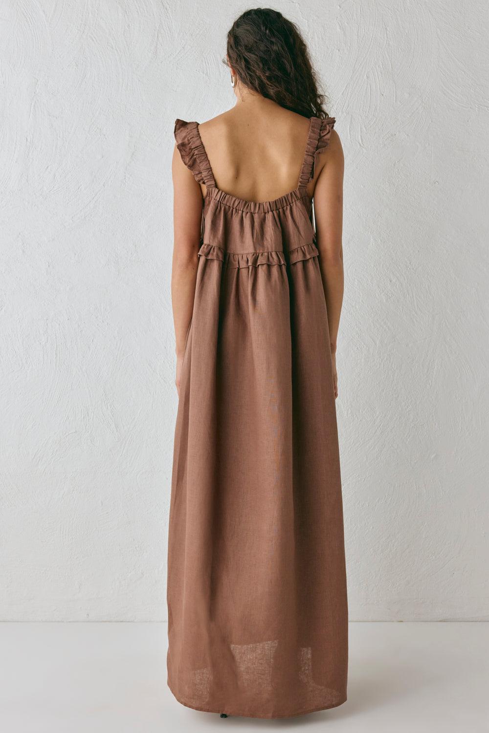 Rossana Linen Maxi Dress Chocolate Product Image