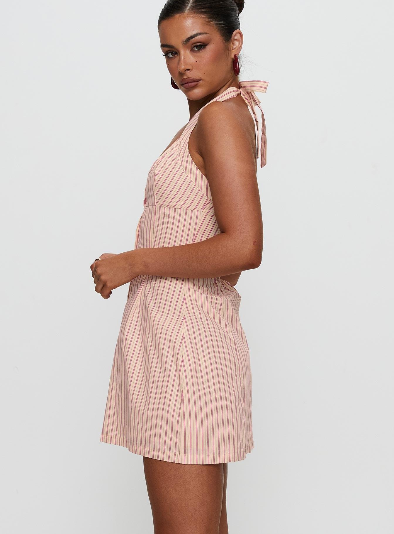 Mallorie Halter Mini Dress Pink Stripe Product Image