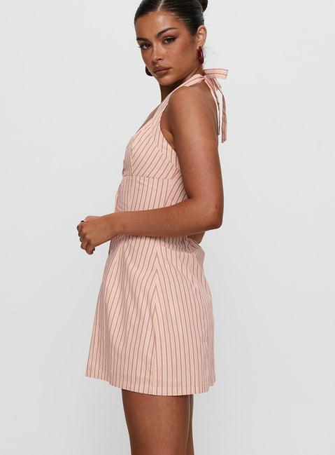 Mallorie Halter Mini Dress Pink Stripe Product Image