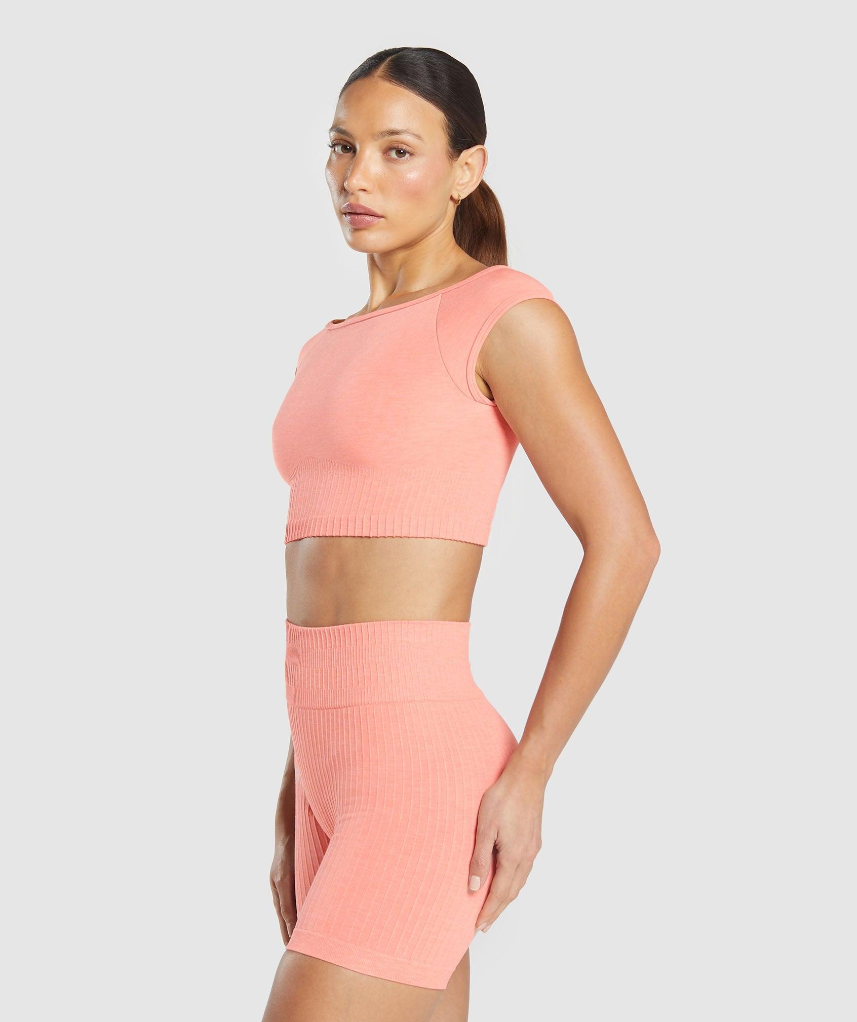 Gymshark Luxe Seamless Boat Neck Crop Top - Bros Muted Coral Marl Female Product Image