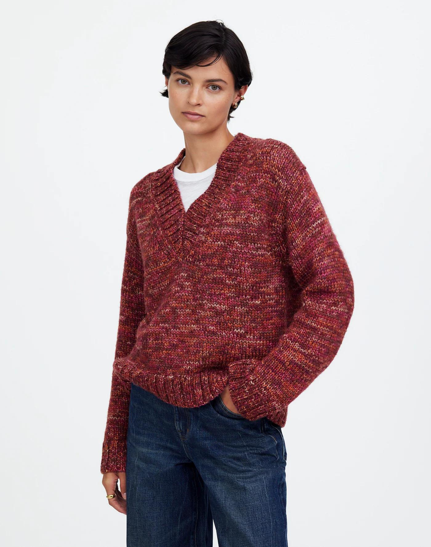 Spray-Dyed V-Neck Oversized Sweater Product Image