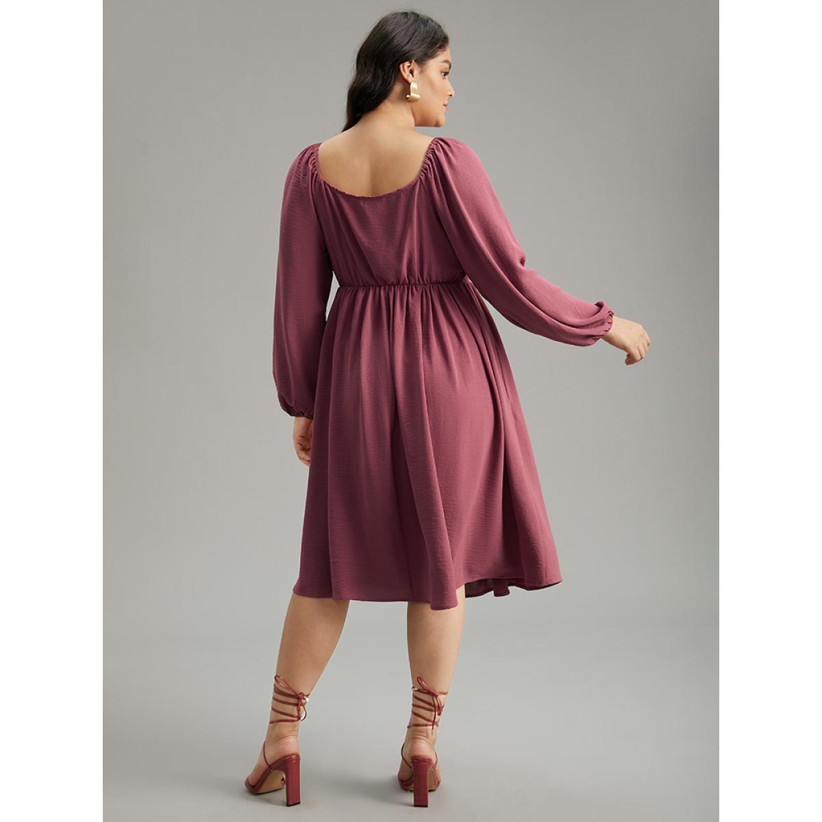 Plus Size Crochet Lace Square Neck Elastic Cuffs Dress DustyPink Women Elegant Elastic cuffs Square Neck Long Sleeve Curvy Midi Dress BloomChic 14-16/1X Product Image