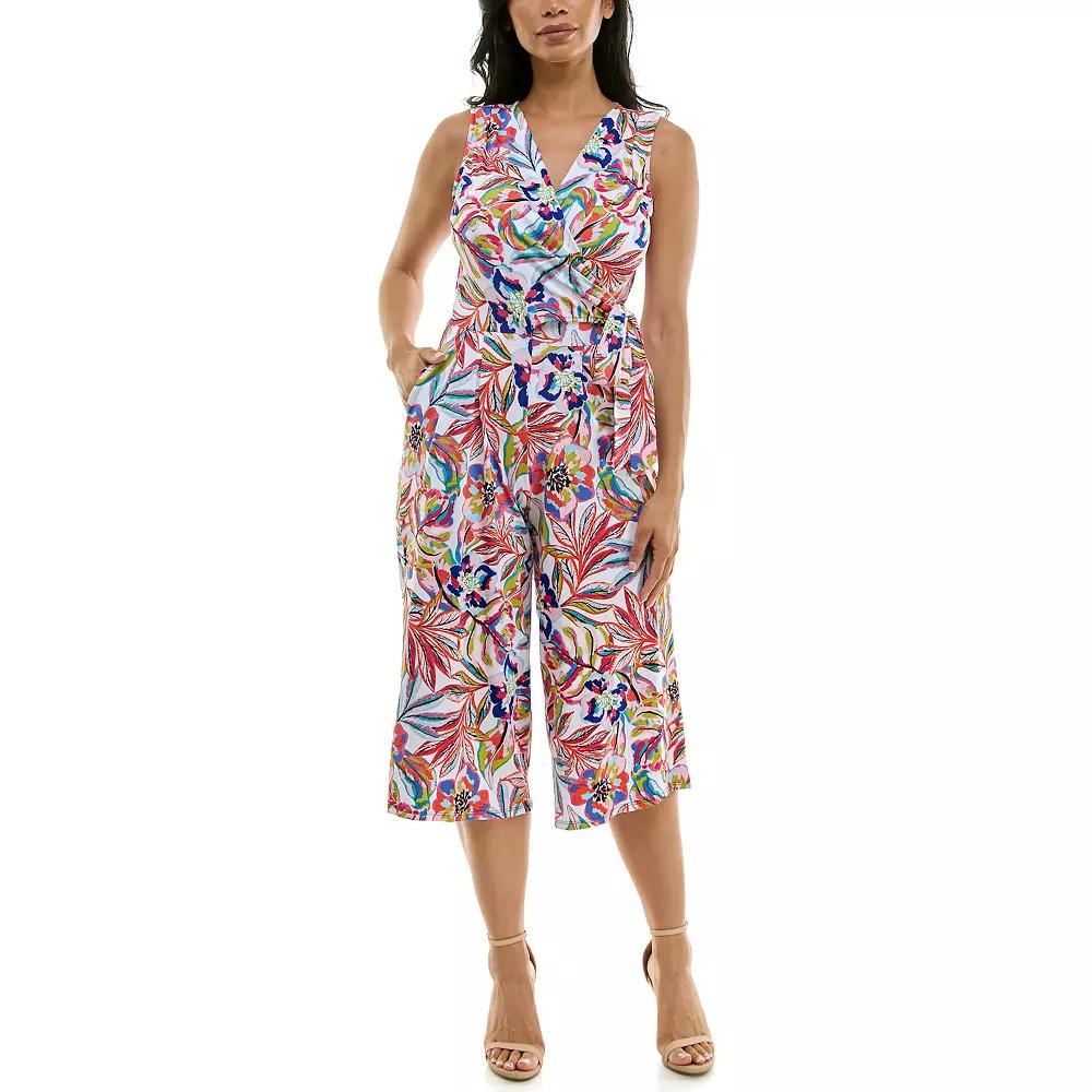 Women's Nina Leonard Print Surplice Wide-Leg Jumpsuit,  Product Image