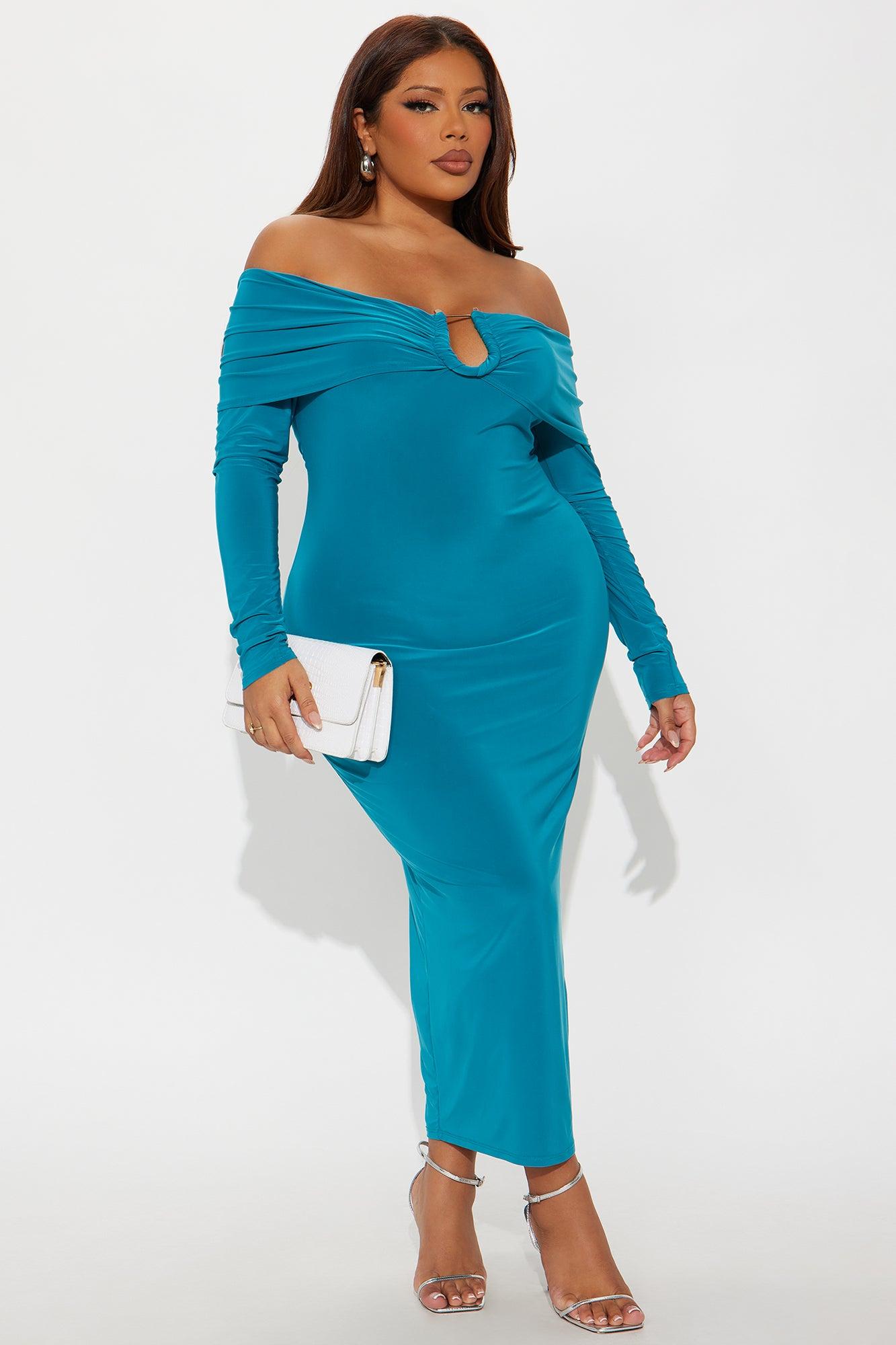 Sabina Off Shoulder Midi Dress - Blue Female Product Image