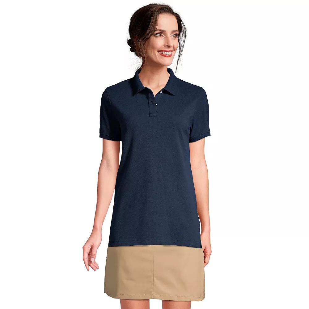 Womens Lands End School Uniform Short Sleeve Mesh Polo Shirt Classic Blue Product Image